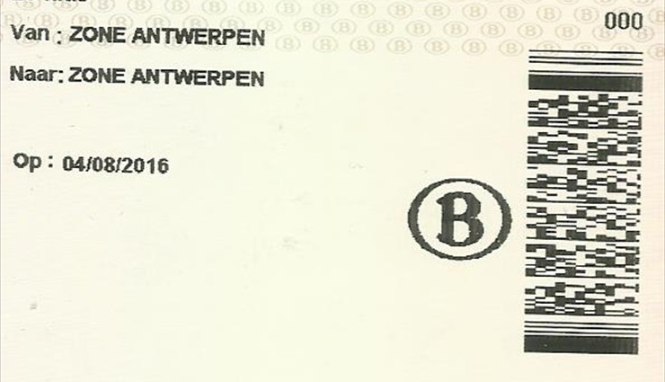 Билет с Центрального вокзала Антверпена на Южный вокзал Антверпена в августе 2016 года стоил 2,10 евро
