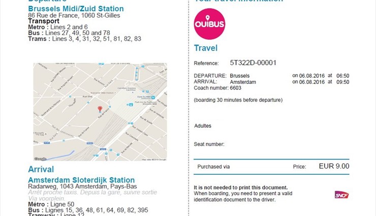 Билет на автобус Ouibus из Брюсселя в Амстердам