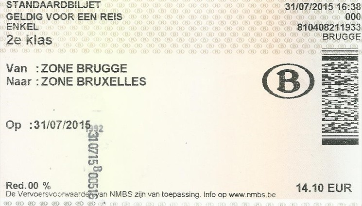 Билет на поезд из города Брюгге в Брюссель