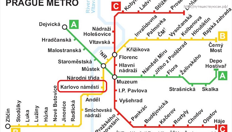 Доезжаем до станции метро - Karlovo namesti (желтая ветка, B)