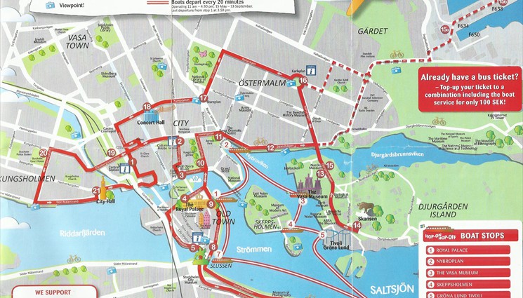 Маршрут красного туристического автобуса в Стокгольме