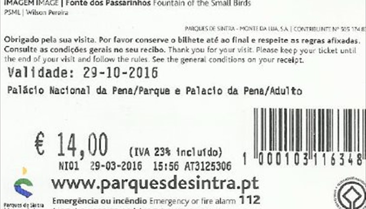 Билет в парк для прогулки по паркам Дворца и прохода внутрь Дворца стоит - 14 евро (за взрослого на март 2016 года)